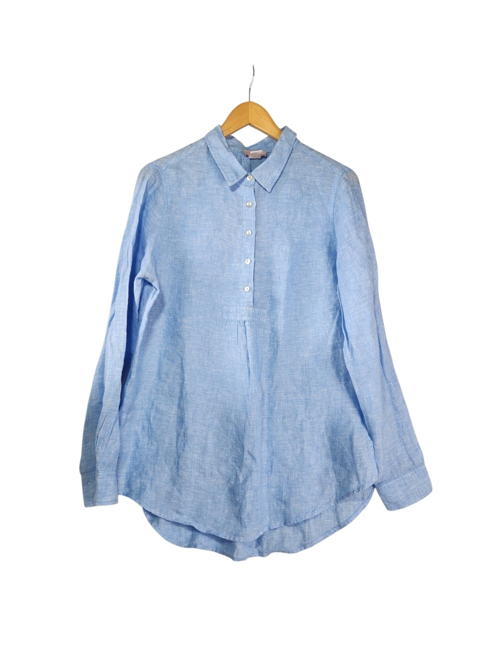 Saint Tropez West Blue Linen Tunic Pullover Blouse Womens L Lightweight Summer